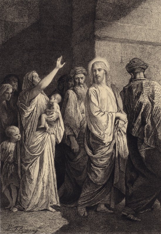 Egy nő dicsőíti Jézust alkotó: after Albert Robida