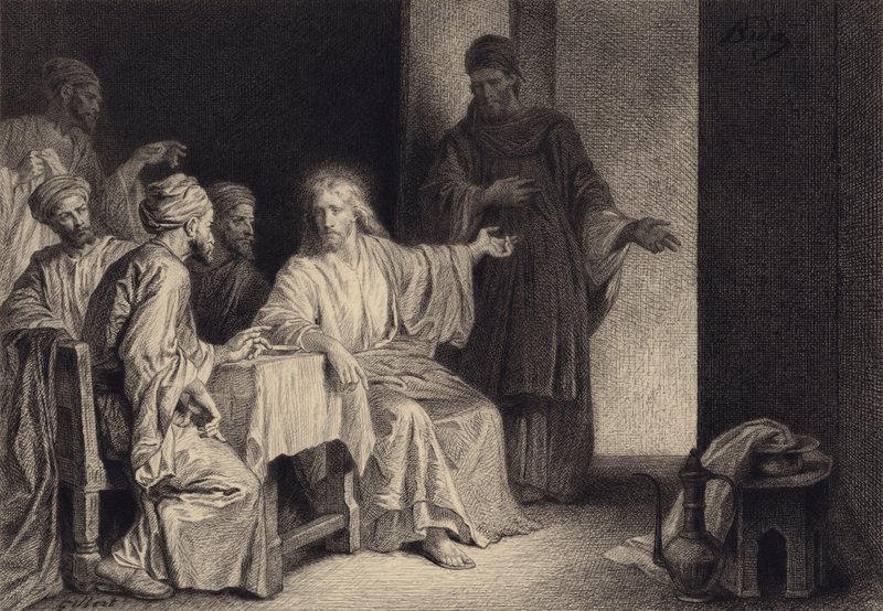 Krisztus meggyógyítja a cseppfertőzéstől szenvedő embert alkotó: after Albert Robida