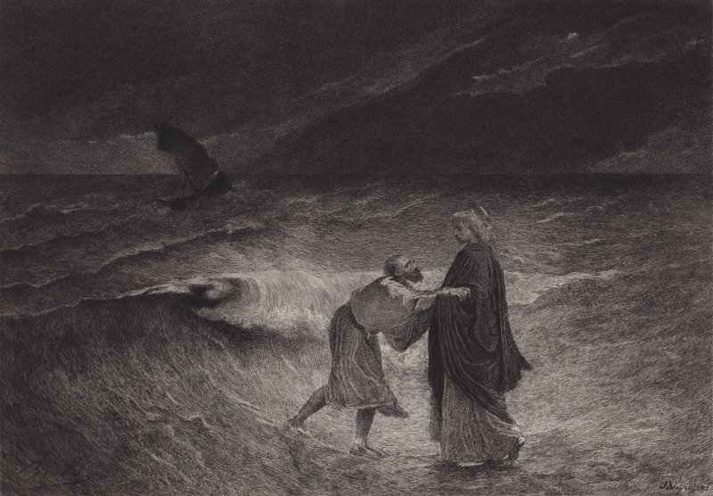 Jézus és Szent Péter a tengeren alkotó: after Albert Robida