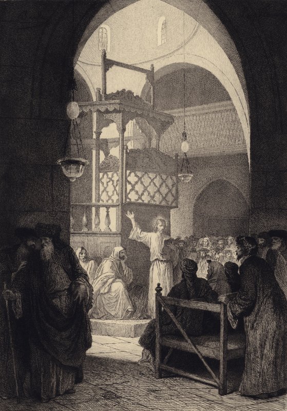 Jézus a zsinagógában alkotó: after Albert Robida