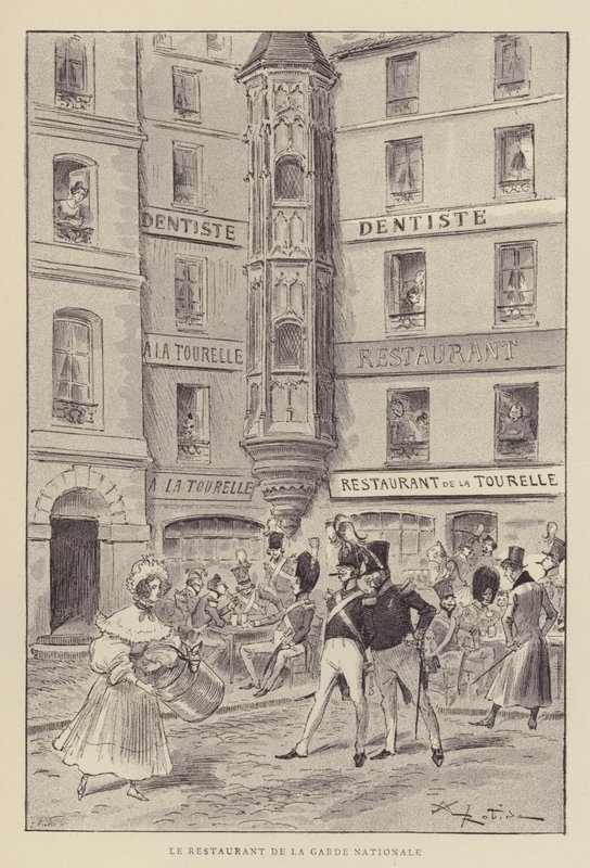 A Nemzetőr étterem alkotó: after Albert Robida