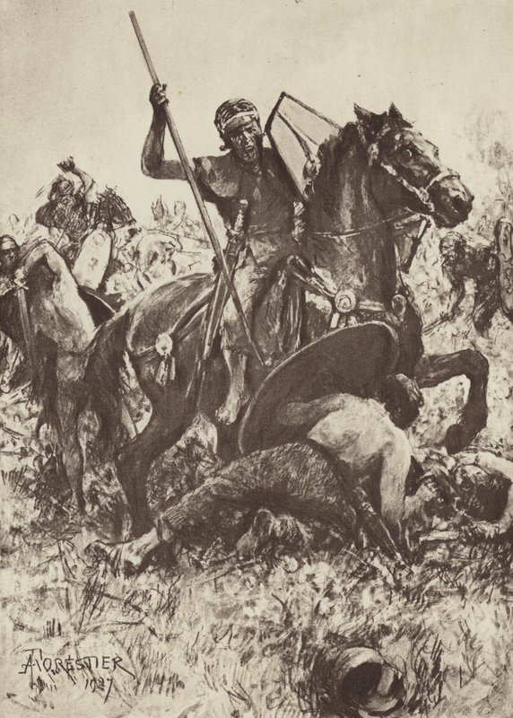 A kisegítő lovasság német törzsekre támad alkotó: after Amedee Forestier