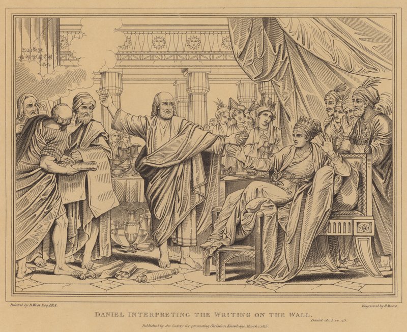 Daniel tolmácsolja az írást a falon, Daniel alkotó: after Benjamin West