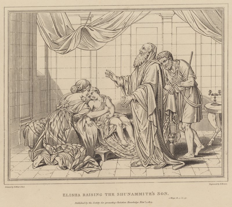 Elizeus felneveli a súnamita fiát, 2 királyt alkotó: after Benjamin West