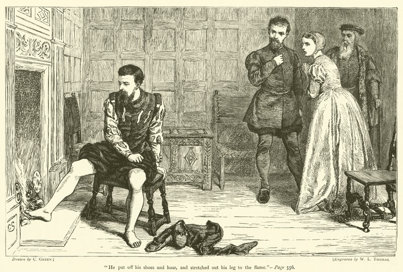 Levette a cipőjét és a tömlőjét, és kinyújtotta a lábát a láng felé alkotó: after Charles Green