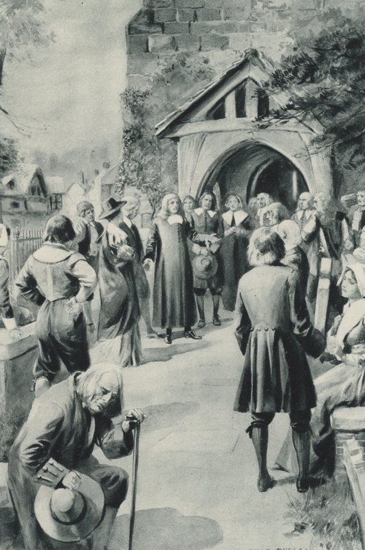 A derbyshire-i Eyam lakói elhatározzák, hogy elzárják a világ elől pestis sújtotta falujukat alkotó: after Charles Mills Sheldon