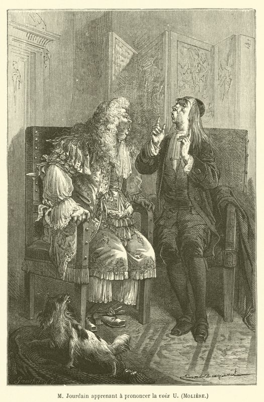 M Jourdain megtanulja kiejteni az U hangot, Moliere alkotó: after Emile Antoine Bayard