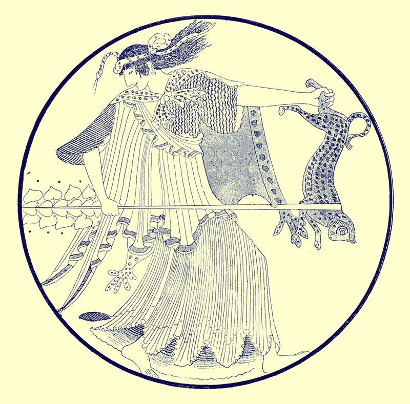Maenad, illusztráció a J. E. Harrison és D. S. MacColl görög vázafestményeiből, 1894-ben (digitálisan javított kép) alkotó: after English School
