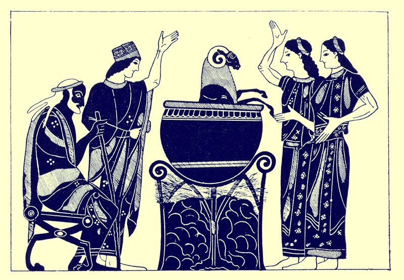 Medea Boiling the Ram, illusztráció J. E. Harrison és D. S. MacColl görög vázafestményeiből, 1894-ben (digitálisan javított kép) alkotó: after English School