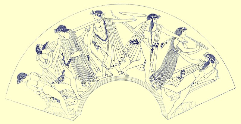 Brygos Revel, illusztrációja J. E. Harrison és D. S. MacColl görög vázafestményeiből, 1894-ben (digitálisan javított kép) alkotó: after English School