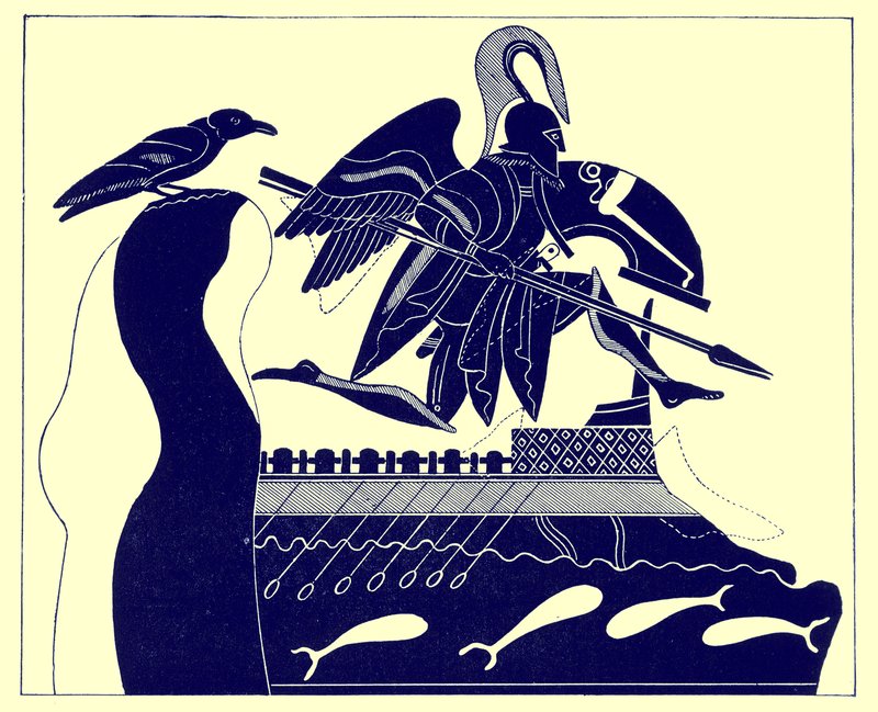 Patroklos szelleme, illusztráció a görög vázafestményekből, J. E. Harrison és D. S. MacColl, 1894-ben megjelent (digitálisan javított kép) alkotó: after English School
