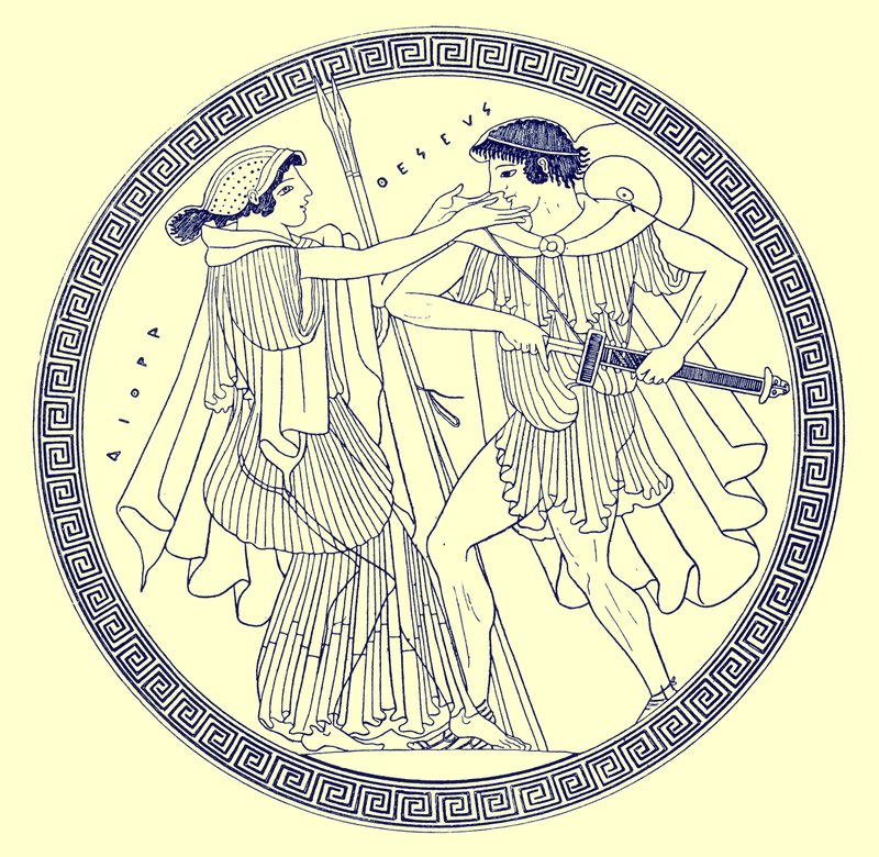 Thészeusz és Aethra, J. E. Harrison és D. S. MacColl görög vázafestményeinek illusztrációja, 1894-ben megjelent (digitálisan javított kép) alkotó: after English School