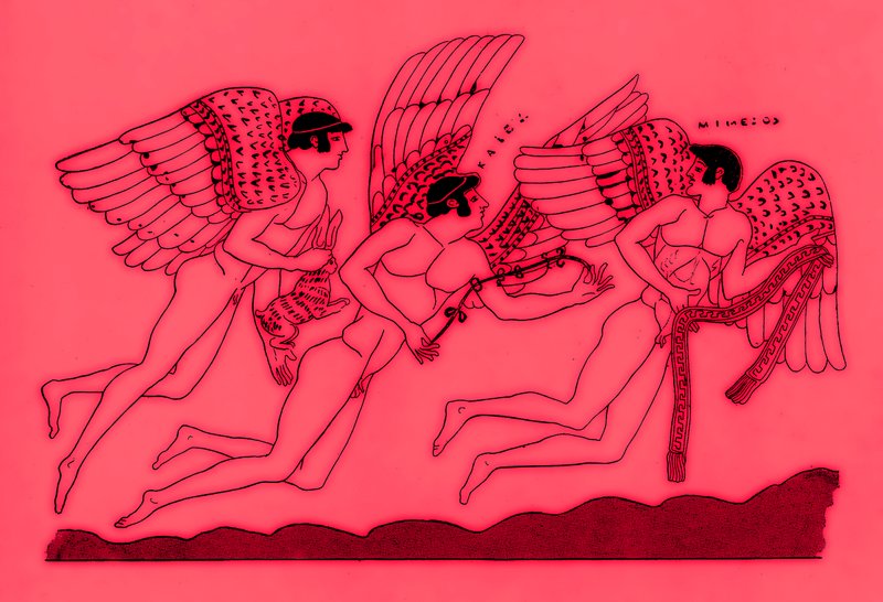 Három szárnyas szerelemisten, illusztráció a görög vázafestményekből, J. E. Harrison és D. S. MacColl, 1894-ben (digitálisan javított kép) alkotó: after English School
