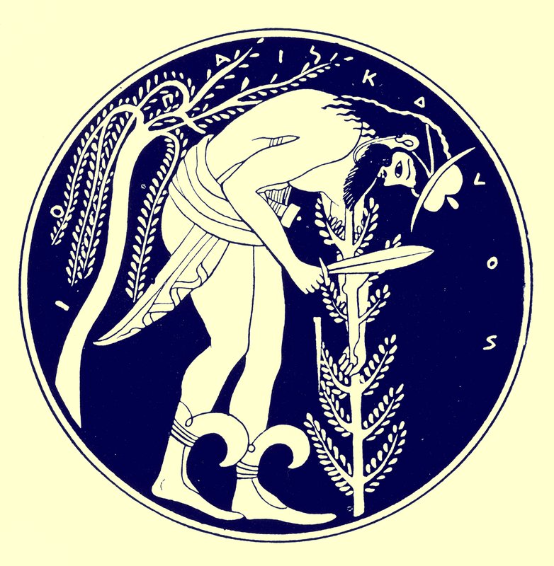 Woodman munka közben, illusztráció a Greek Vase Paintings-ből, J. E. Harrison és D. S. MacColl, 1894-ben (digitálisan javított kép) alkotó: after English School