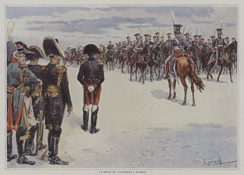 Napóleon felülvizsgálja a lengyel könnyű ló csapatait Bayonne-ban alkotó: after Felicien baron de Myrbach Rheinfeld