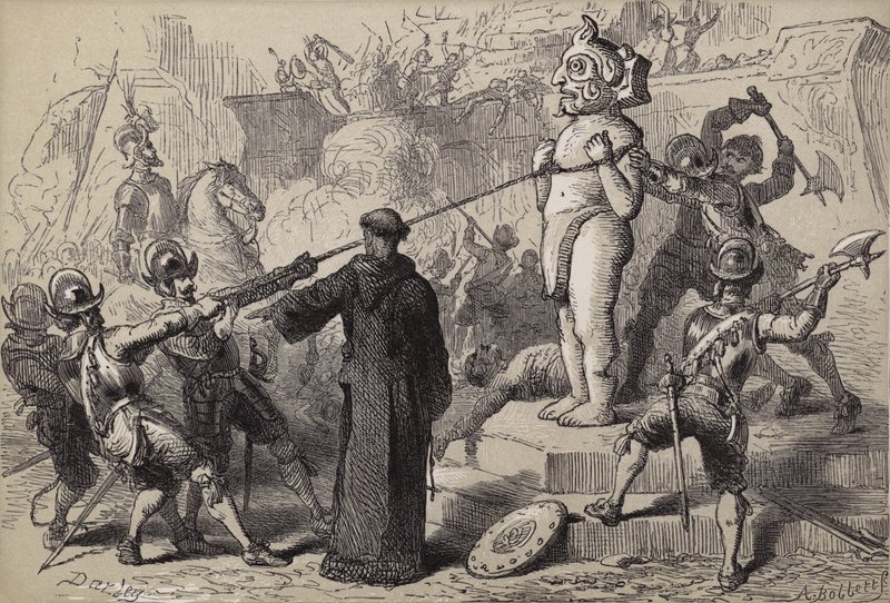A spanyolok elpusztítják a mexikói bálványokat alkotó: after Felix Octavius Carr Darley