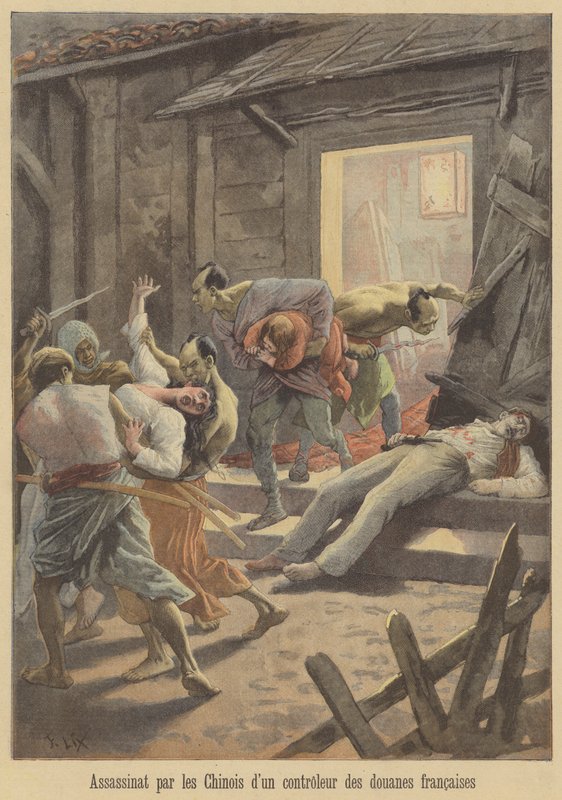 Egy francia vámtisztviselő meggyilkolása kínaiak által alkotó: after Frederic Theodore Lix