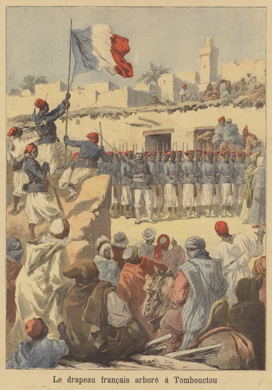 A francia zászló felvonása Timbuktuban alkotó: after Frederic Theodore Lix