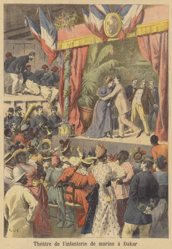 A francia tengerészgyalogosok színháza Dakarban, Szenegálban alkotó: after Frederic Theodore Lix