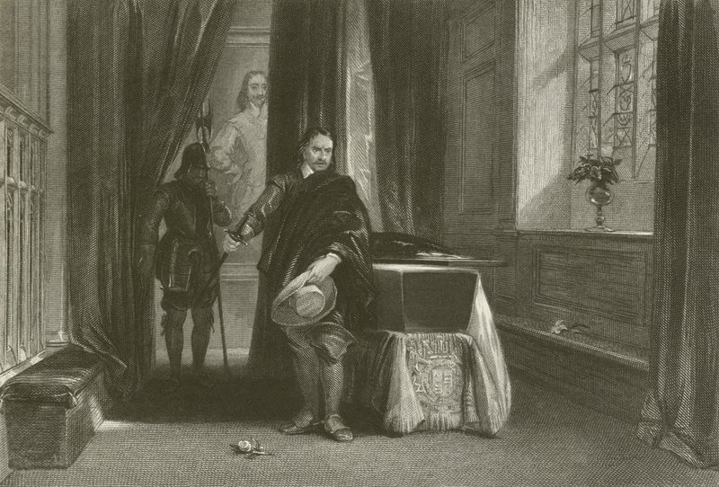 Cromwell I. Károly testét nézte, és egy árnyék költözött a homlokára alkotó: after George Cattermole