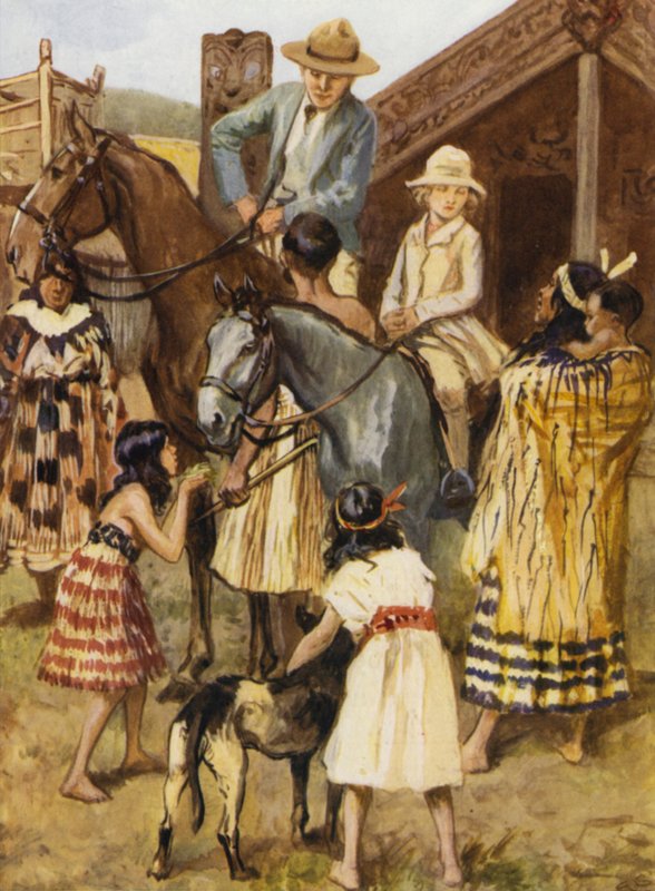 Látogatók egy modellmaori (Mow-ree) faluban alkotó: after Gordon Frederick Browne
