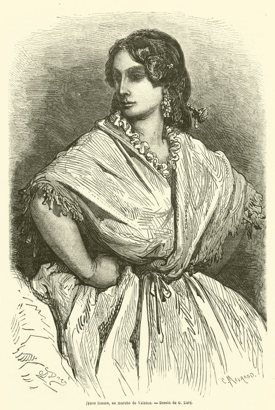 Fiatal nő a valenciai piacon alkotó: Gustave after Dore
