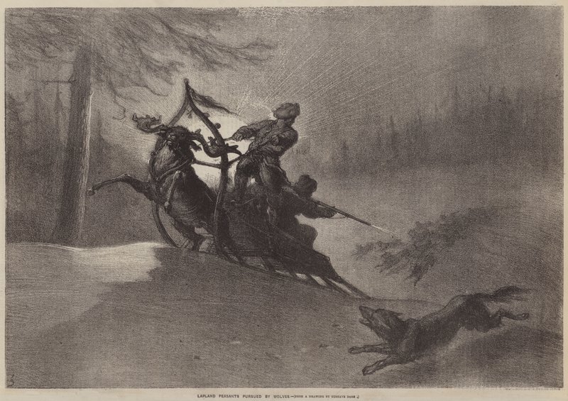A farkasok által üldözött lappföldi parasztok alkotó: Gustave after Dore