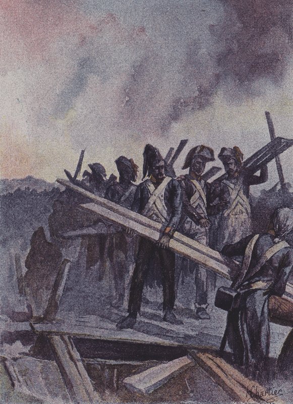 Francia katonák pontonhidat építenek az Arcole-i csatában, Olaszországban, 1796-ban alkotó: after Henri Georges Jacques Chartier