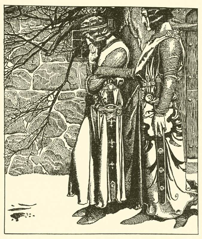Sir Kay megszakítja Sir Percival meditációit alkotó: after Howard Pyle