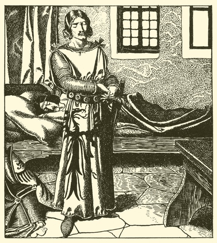 Sir Launcelot elveszi Sir Kay páncélját alkotó: after Howard Pyle
