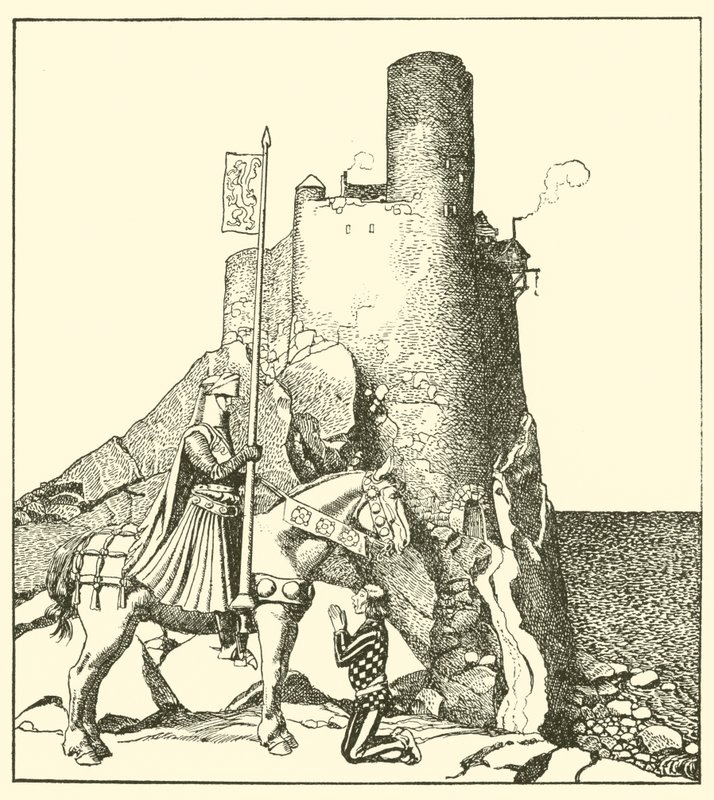Sir Tristram megérkezik Sir Nabon kastélyába alkotó: after Howard Pyle