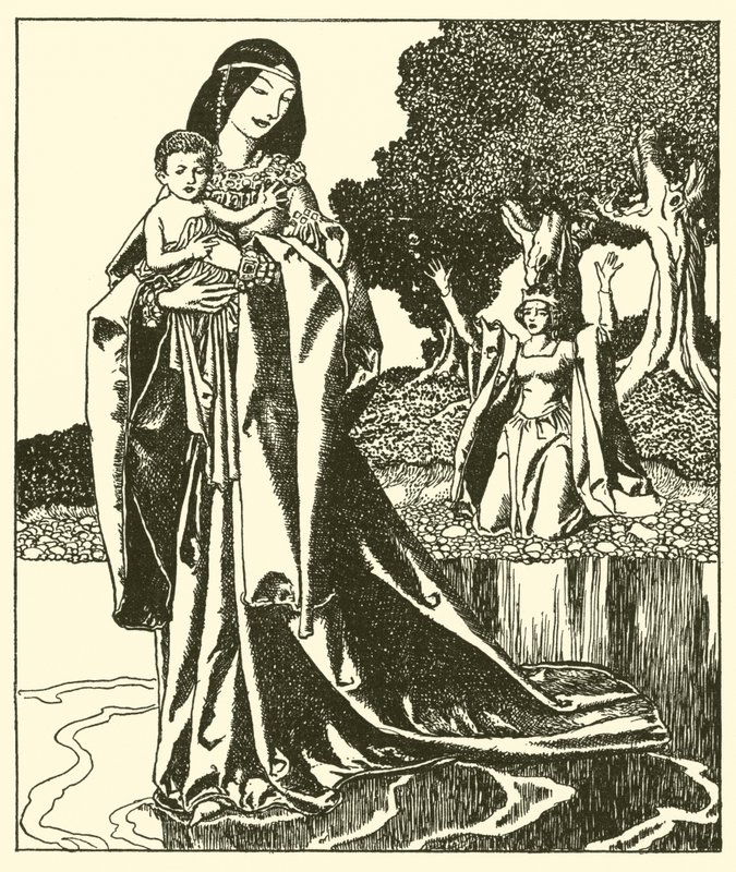 A Lady Nymue a tóba viszi Launcelotot alkotó: after Howard Pyle