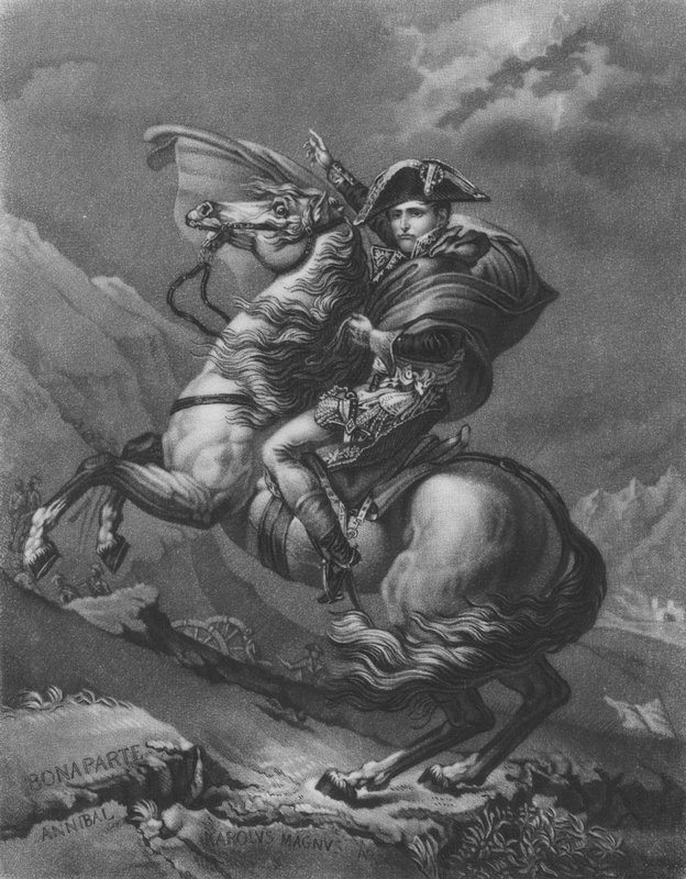 Napóleon Bonaparte átkel az Alpokon alkotó: after Jacques Louis David