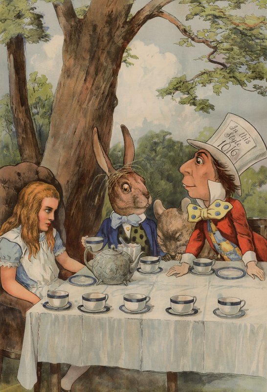 Az Alice Csodaországban The Mad Hatters Tea Party című plakátja alkotó: after John Tenniel