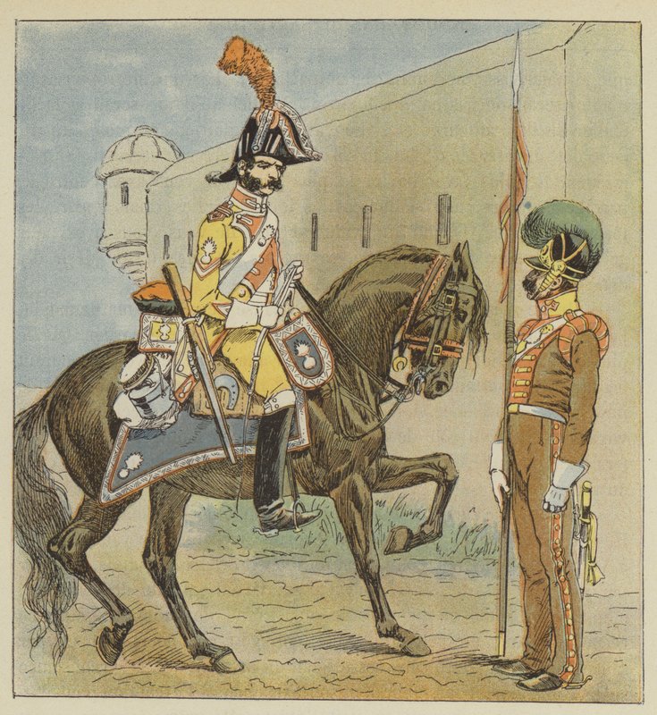 Spanyol Hadsereg, dragonyos, 1. ezred, Lancer, 1. ezred, a Csatorna alkotó: after Louis Charles Bombled