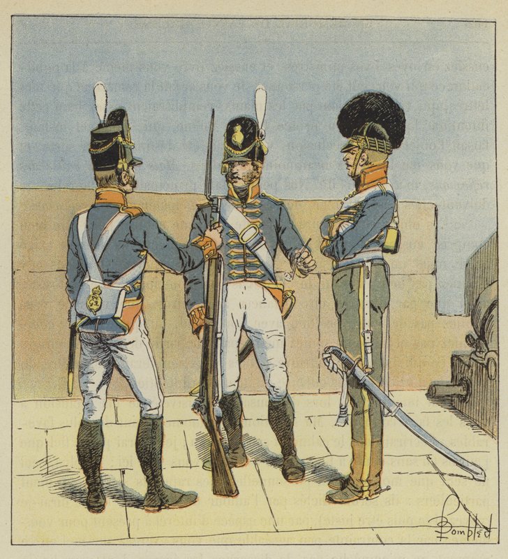 Angol tüzérség, gyalog, lóháton alkotó: after Louis Charles Bombled