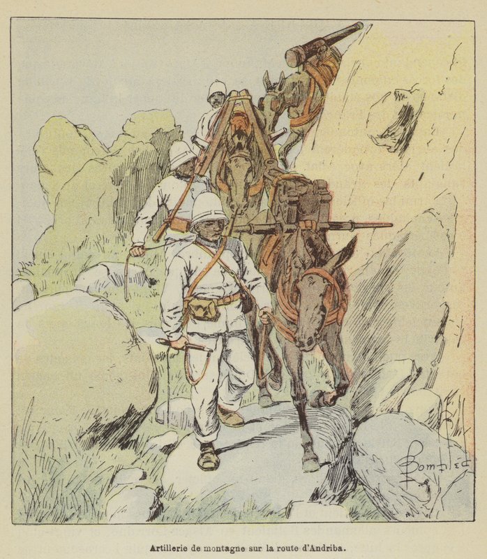 Hegyi tüzérség az Andriba felé vezető úton alkotó: after Louis Charles Bombled