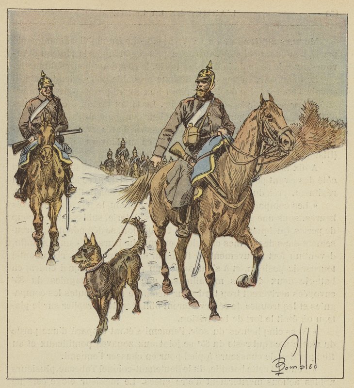 Porosz lovasok felderítésben, előttük pórázon tartott kutyák alkotó: after Louis Charles Bombled