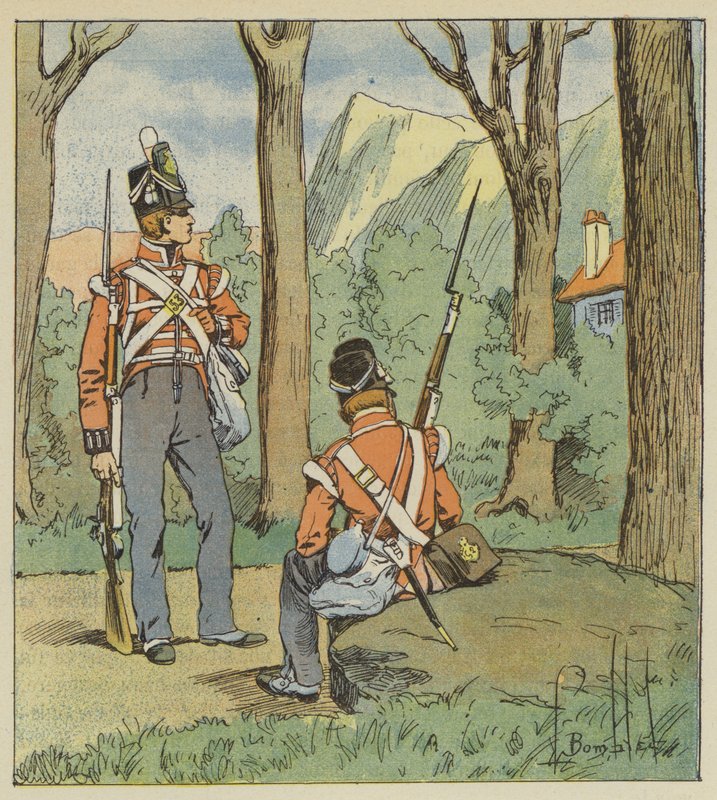 A két angol katona onnan foglalt el egy posztot, hogy figyeljenek minket. alkotó: after Louis Charles Bombled