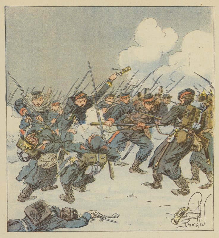 A 22. mobilok (Dordogne) szuronyrohama harcban Saint-Jean-sur-Erve-ben alkotó: after Louis Charles Bombled