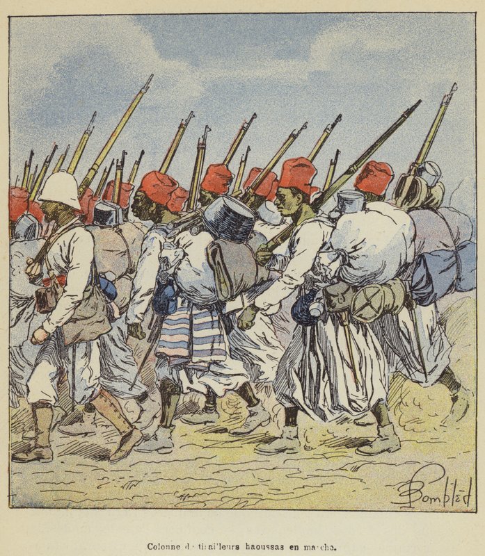 Hausa összecsapók oszlopa a menetben alkotó: after Louis Charles Bombled