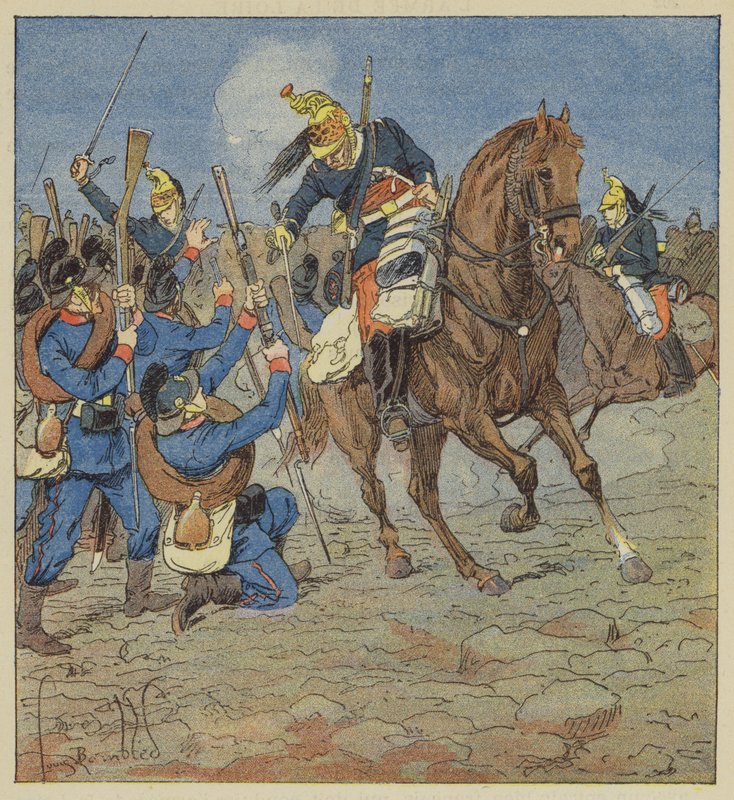 Combat de Vallieres, dragonyosaink megtámadnak egy bajor társaságot és foglyul ejtik alkotó: after Louis Charles Bombled