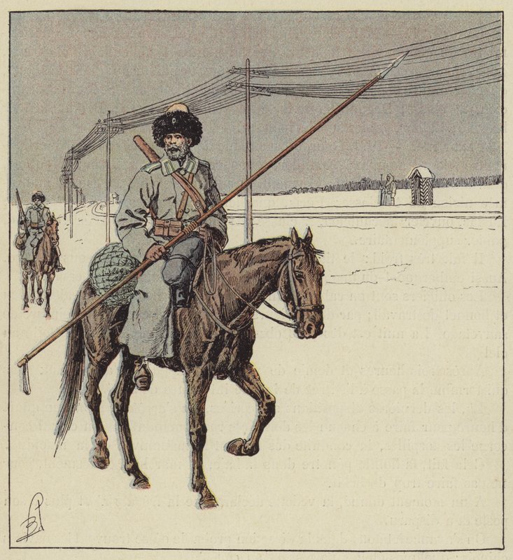Amur kozákok őrzik a transzszibériai vasutat alkotó: after Louis Charles Bombled
