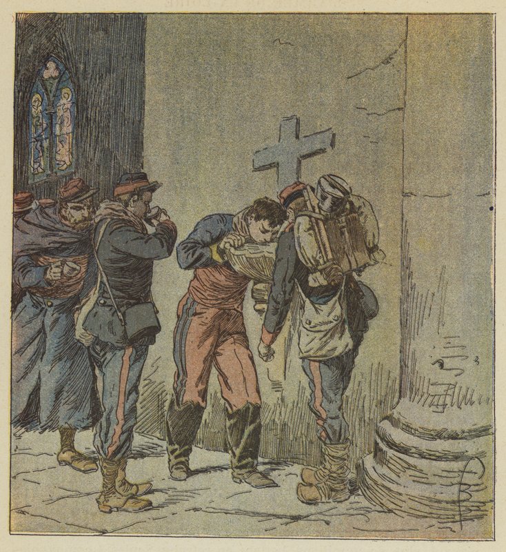 A Villiers-templomban szomjan haldokló francia foglyok osztoznak egy stop tartalmán alkotó: after Louis Charles Bombled