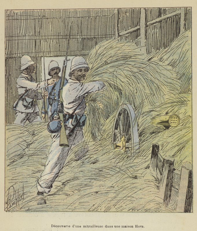 Géppuska felfedezése egy Hova házban alkotó: after Louis Charles Bombled