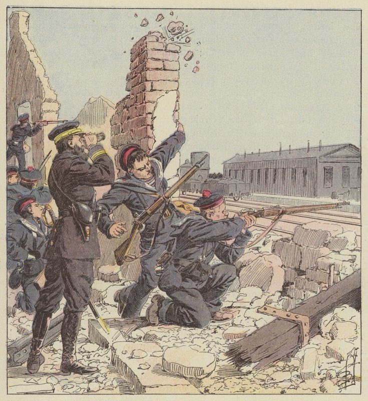 A Tien-Tsin állomás védelme tengerészgyalogság által alkotó: after Louis Charles Bombled