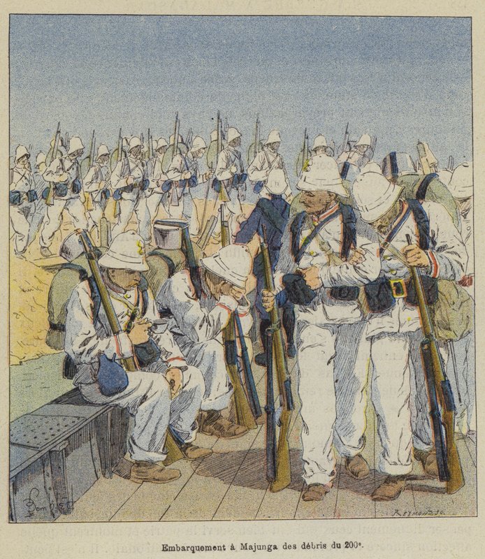 A 200. törmelék beszállása Majungában alkotó: after Louis Charles Bombled