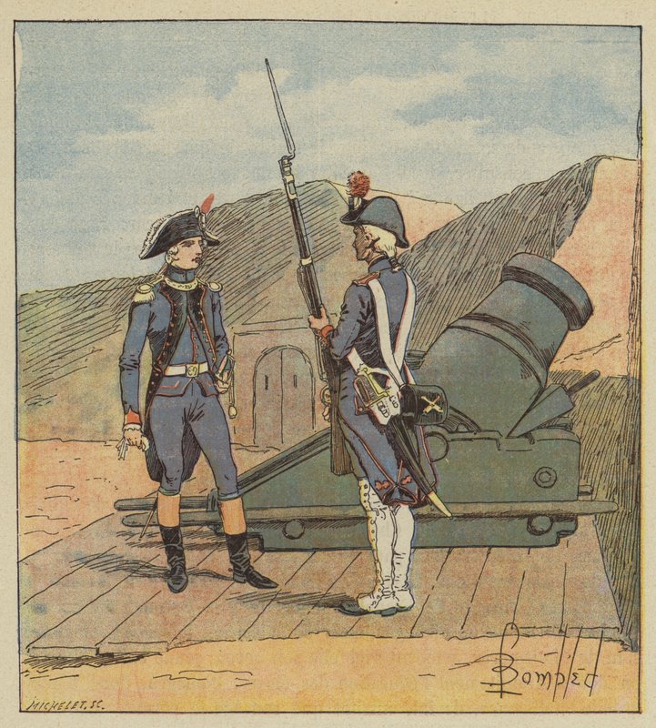 1787-ben Napóleon csatlakozott a La Fere ezredhez alkotó: after Louis Charles Bombled