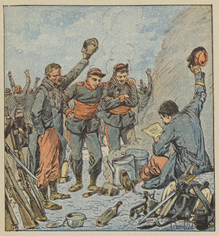 A csapatok lelkesedése Ducrot tábornok győztes kilépésének bejelentésekor alkotó: after Louis Charles Bombled