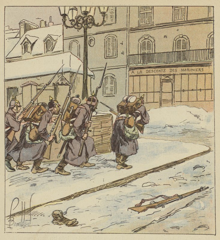 Az első poroszok késői és óvatos belépése Le Mansba alkotó: after Louis Charles Bombled